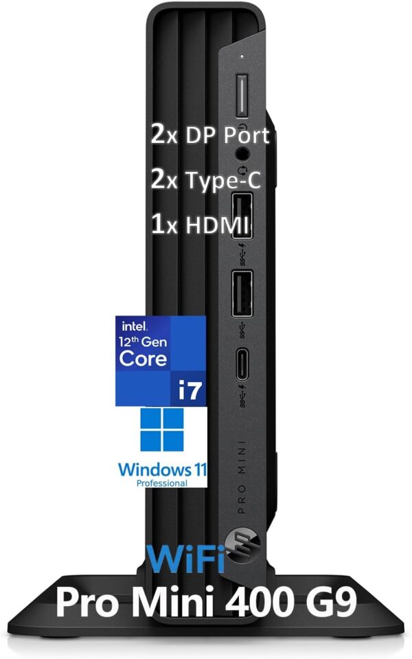 HP Pro Mini 400 G9 Business Mini Desktop Computer, Intel 12-Core i7-12700T, 16GB DDR4 RAM, 512GB PCIe SSD, WiFi, Bluetooth, RJ-45, 2 DisplayPort + HDMI, 3 4K Display Support, 2 Type-C, Windows 11 Pro