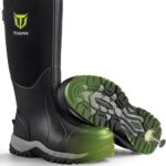 TIDEWE Work Boots Puncture-Proof with Steel Toe & Shank, Waterproof Anti Slip Rubber Boots for men, 6mm Neoprene Outdoor Boots, Durable Hunting Boots for Manufacturing, Construction, Farming(Black,Size 7-13)