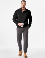 JMIERR Mens Warm Corduroy Sweatshirt Casual Stand Collar Quarter Fall Metal Button Pullover Sweaters Long Sleeve with Pockets - Image 4