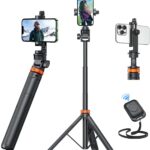 EUCOS 62" Phone Tripod, Tripod for iPhone & Selfie Stick with Remote, Extendable Cell Phone Stand & Ultimate Phone Holder, Solidest Phone Stand Compatible with iPhone/Android
