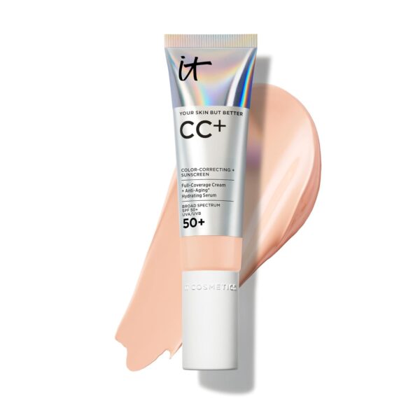 IT Cosmetics CC+ Cream Travel - Natural Full Coverage Foundation With SPF 50+, Color Corrector & Anti-Aging Hydrating Serum, Hyaluronic Acid + Peptides, Up To 24H Wear, All Skin Types- 0.4 fl oz