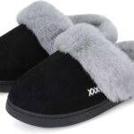 NineCiFun Women's and Men's Memory Foam House Slippers, Faux Fur Lined Indoor Fuzzy Slippers with No-slip Sole, Slip on Suede Home Shoes, Warm Winter Gift for Women & Men