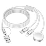 Travel Essentials for Apple Watch Charger,iPhone Charger,3 in 2 Type C/Lightning/Magnetic Fast Charging Cable,Multi Charging Cable Portable Designed for iWatch Series,iPhone 17-11,Galaxy S25-21-4FT