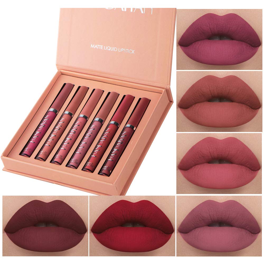 6Pcs Matte Liquid Lipstick Makeup Set, Matte liquid Long-Lasting Wear 6Pcs Matte Liquid Lipstick Makeup Set, Matte liquid Long-Lasting Wear Non-Stick Cup Not Fade Waterproof Lip Gloss (Set A)