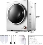 COSTWAY Compact Laundry Dryer, 110V Electric Portable Clothes Dryer with Stainless Steel Tub, Control Panel Downside Easy Control for 4 Automatic Drying Mode, White - Image 6