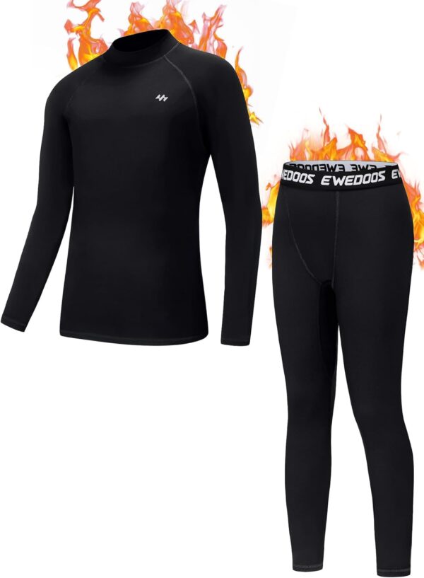 Ewedoos Thermal Underwear Set for Kids Thermals Top and Bottom Set Boys Long Johns Base Layer Thermal Set