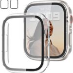2 Pack Case with Tempered Glass Screen Protector for Apple Watch SE(2023) Series 6/5/4/SE 40mm,JZK Slim Guard Bumper Full Coverage Hard PC Protective Cover HD Ultra-Thin Cover for iWatch 40mm,Clear