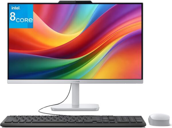 Lenovo 24 All-in-One Desktop Computer, 8GB DDR4 RAM, 512GB PCIe SSD, Intel 8-Core i3-N305, 1080P Display, WiFi, Bluetooth, HDMI, RJ-45, KB & M, Win 11, Snow White