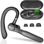 Bluetooth Headset, Wireless Bluetooth Earpiece with 400mAh Charging Case 50 Hours Talking Time Built-in Microphone for iOS Android Cell Phone, V5.3 Hand-Free Headphones for Trucker, Office, Black