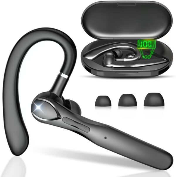Bluetooth Headset, Wireless Bluetooth Earpiece with 400mAh Charging Case 50 Hours Talking Time Built-in Microphone for iOS Android Cell Phone, V5.3 Hand-Free Headphones for Trucker, Office, Black