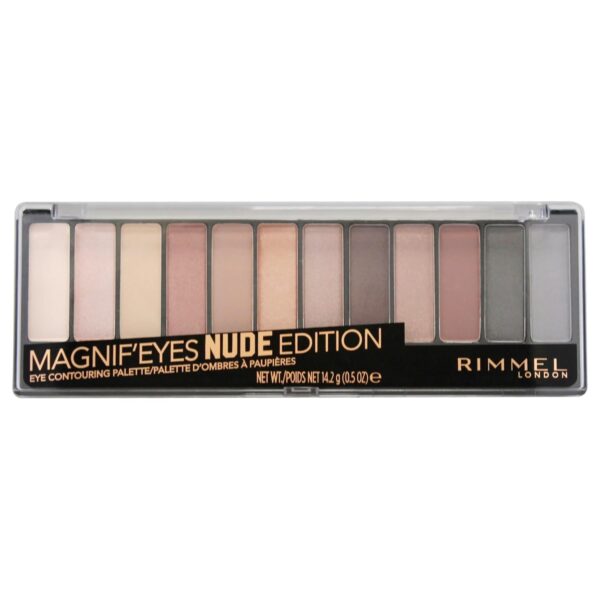 Rimmel London Magnif'Eyes Eyeshadow Palette, 12 Shades, Blendable Formula, Versatile, 001, Nude, 0.5oz