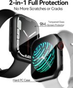 Smiling 2 Pack Case Compatible with Apple Watch SE 3 (2025)/ SE 2/ SE/Series 6/5/4 44mm with Tempered Glass Screen Protector, Hard PC Case Overall Protective Cover - Black - Image 2