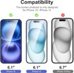NEW'C 3 Pack Designed for iPhone 16, iPhone 15 Screen Protector (6.1 inches),Enhanced Tempered Glass Protection with easy installation tool included,Ultra Resistant | Tempered Glass, Case Friendly, Ultra Resistant - Image 2