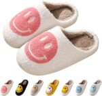 Bevaney Smile Face Slippers for Women - Soft Plush Retro Preppy Slip-on Comfortable Indoor/Outdoor Shoes