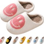 Bevaney Smile Face Slippers for Women - Soft Plush Retro Preppy Slip-on Comfortable Indoor/Outdoor Shoes