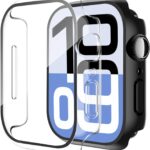 Smiling 2 Pack Case Compatible with Apple Watch Series 11 (2025)/ Series 10 42mm with Tempered Glass Screen Protector, Hard PC Case Scratch-Resistant Overall Protective Cover- 1 Black + 1 Transparent