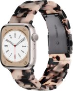V.R.HOPE Resin Watch Band Compatible with Apple Watch Band for Women 38mm 40mm 41mm 42mm Tortoise Fashion Lightweight Bracelet Strap for iWatch Series 11/10/9/8/7/6/5/4/3/2/1/SE3 (Black Floral)