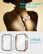 Smiling 2 Pack Case Compatible with Apple Watch Series 11 (2025)/10 42mm with Tempered Glass Screen Protector, Hard PC Case Overall Protective Cover- 1 Rose Gold + 1 Transparent - Image 6