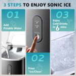 EUHOMY Nugget Ice Maker Countertop with Handle, Ready in 6 Mins, 34lbs Per Day, Removable Top Cover, Auto-Cleaning, Portable Sonic Ice Maker with Basket and Scoop, for Home/Party/RV/Camping (Black) - Image 6