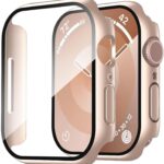 Smiling 2 Pack Case Compatible with Apple Watch Series 11 (2025)/10 42mm with Tempered Glass Screen Protector, Hard PC Case Overall Protective Cover- 1 Rose Gold + 1 Transparent