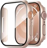 Smiling 2 Pack Case Compatible with Apple Watch Series 11 (2025)/10 42mm with Tempered Glass Screen Protector, Hard PC Case Overall Protective Cover- 1 Rose Gold + 1 Transparent