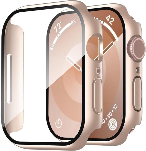 Smiling 2 Pack Case Compatible with Apple Watch Series 11 (2025)/10 42mm with Tempered Glass Screen Protector, Hard PC Case Overall Protective Cover- 1 Rose Gold + 1 Transparent