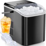 OLIXIS Ice Maker Machine with Handle,26lbs in 24Hrs,9 Ice Cubes in 6 Mins,Auto-Cleaning Portable Ice Maker with Basket and Scoop, Countertop Ice Maker for Home/Kitchen/Camping/RV, Sleek Black