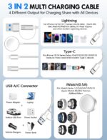 Travel Essentials for Apple Watch Charger,iPhone Charger,3 in 2 Type C/Lightning/Magnetic Fast Charging Cable,Multi Charging Cable Portable Designed for iWatch Series,iPhone 17-11,Galaxy S25-21-4FT - Image 2