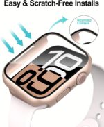 Smiling 2 Pack Case Compatible with Apple Watch Series 11 (2025)/10 42mm with Tempered Glass Screen Protector, Hard PC Case Overall Protective Cover- 1 Rose Gold + 1 Transparent - Image 4