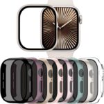 Adorve Privacy Case for Apple Watch Series 10 42mm Screen Protector, Anti-Spy Cover for iWatch Series 11 10 42 mm, 8 Pack, Black Clear Pink Starlight Rose Pink Pine Green Milk Tea Smoke Violet