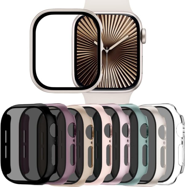 Adorve Privacy Case for Apple Watch Series 10 42mm Screen Protector, Anti-Spy Cover for iWatch Series 11 10 42 mm, 8 Pack, Black Clear Pink Starlight Rose Pink Pine Green Milk Tea Smoke Violet