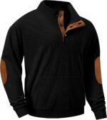 JMIERR Mens Warm Corduroy Sweatshirt Casual Stand Collar Quarter Fall Metal Button Pullover Sweaters Long Sleeve with Pockets