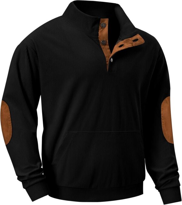 JMIERR Mens Warm Corduroy Sweatshirt Casual Stand Collar Quarter Fall Metal Button Pullover Sweaters Long Sleeve with Pockets
