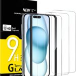 NEW'C 3 Pack Designed for iPhone 16, iPhone 15 Screen Protector (6.1 inches),Enhanced Tempered Glass Protection with easy installation tool included,Ultra Resistant | Tempered Glass, Case Friendly, Ultra Resistant