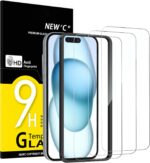NEW'C 3 Pack Designed for iPhone 16, iPhone 15 Screen Protector (6.1 inches),Enhanced Tempered Glass Protection with easy installation tool included,Ultra Resistant | Tempered Glass, Case Friendly, Ultra Resistant