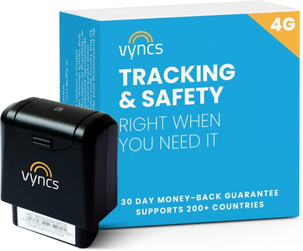 Vyncs - GPS Tracker for Vehicles, [No Monthly Fee], 4G LTE, Vehicle Location, Trip History, Driving Alerts, GeoFence, Fuel Economy, OBD Fault Codes, USA-Developed, Family or Fleets