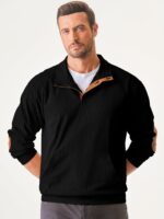 JMIERR Mens Warm Corduroy Sweatshirt Casual Stand Collar Quarter Fall Metal Button Pullover Sweaters Long Sleeve with Pockets - Image 7