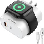 3-in-1 Adapter for Apple Watch, 20W USB C Fast Charging Block with Dual Ports & Magnetic Wireless Adapter, Portable Travel Wall Plug for iWatch Ultra/SE/10/9/8/7/6, iPhone 16/15/14/13, AirPods