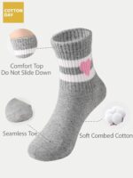COTTON DAY Kids Girls Valentine's Day Socks with Hearts Stripes Strawberry - Image 4