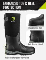 TIDEWE Work Boots Puncture-Proof with Steel Toe & Shank, Waterproof Anti Slip Rubber Boots for men, 6mm Neoprene Outdoor Boots, Durable Hunting Boots for Manufacturing, Construction, Farming(Black,Size 7-13) - Image 5