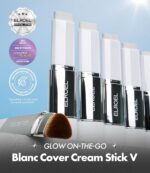 ELROEL Blanc Cover Cream Stick V White - Korean Color-Changing Foundation Stick with Volufiline - Medium to Full Coverage Dewy Finish Base Makeup - Dual-Ended with Detachable Brush (202 Natural) - Image 2