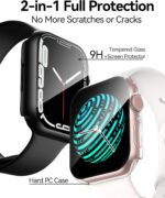 Smiling 2 Pack Case Compatible with Apple Watch SE 3 (2025)/ SE 2/ SE/Series 6/5/4 40mm with Tempered Glass Screen Protector, Hard PC Case Overall Protective Cover - 1 Black + 1 Transparent - Image 2