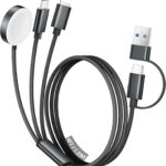 Temdan for Travel Vacation Essentials,3 in 2 USB C Cable for Apple Watch Charger/iPhone 17 Charger/Lightning,Multi Charging Cable Cord,Camping Essentials,Designed for iWatch &iPhone 16-12-4FT Black