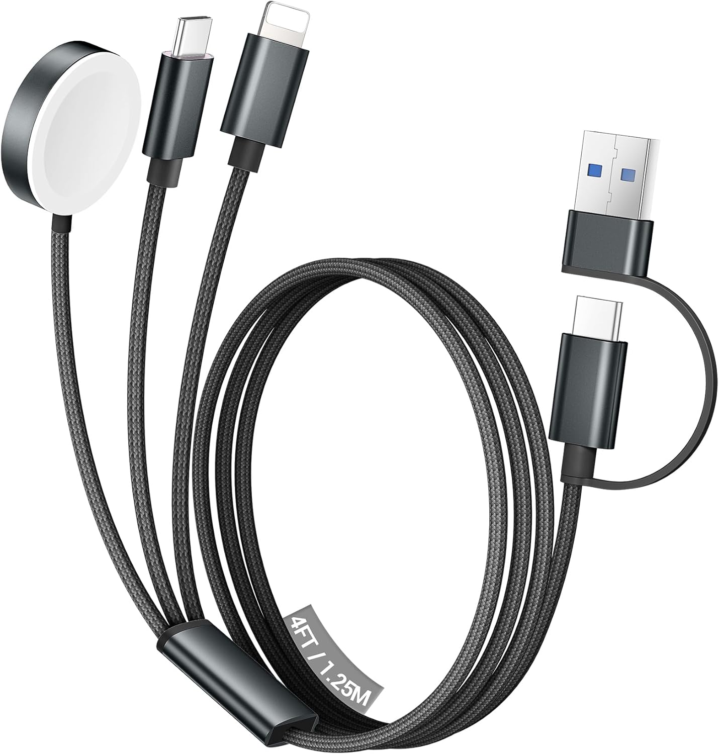 Temdan for Travel Vacation Essentials,3 in 2 USB C Cable Temdan for Travel Vacation Essentials,3 in 2 USB C Cable for Apple Watch Charger/iPhone 17 Charger/Lightning,Multi Charging Cable Cord,Camping Essentials,Designed for iWatch &iPhone 16-12-4FT Black