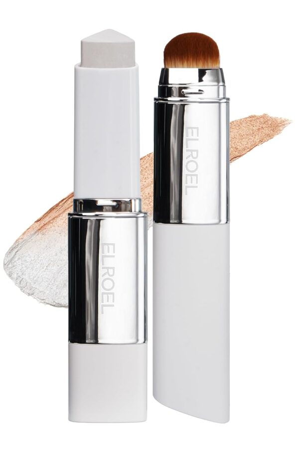 ELROEL Blanc Cover Cream Stick V White - Korean Color-Changing Foundation Stick with Volufiline - Medium to Full Coverage Dewy Finish Base Makeup - Dual-Ended with Detachable Brush (202 Natural)
