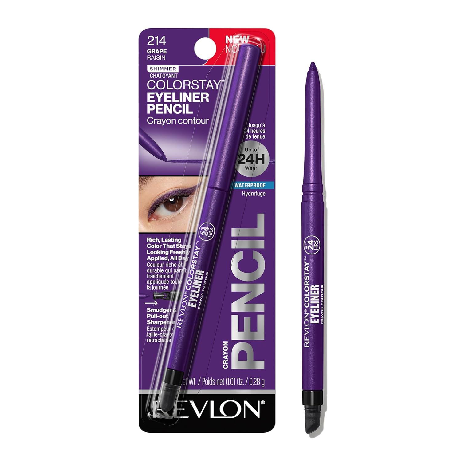 REVLON ColorStay Pencil Waterproof Eyeliner, Smudge-Proof, Eye Makeup with Built-In REVLON ColorStay Pencil Waterproof Eyeliner, Smudge-Proof, Eye Makeup with Built-In Sharpener, 214 Grape, 0.01 oz