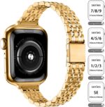 Slim Watch Band Compatible with Apple Watch 41mm 45mm 42mm 44mm 40mm 38mm Metal Stainless Steel Watchband Suitable for iWatch 10/9/8/7/6/5/4/3/2/1/SE Series Women Luxury Strap - Image 2