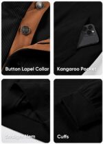JMIERR Mens Warm Corduroy Sweatshirt Casual Stand Collar Quarter Fall Metal Button Pullover Sweaters Long Sleeve with Pockets - Image 6