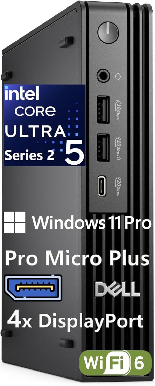 Dell Mini PC Desktop, Pro Micro Plus AI Computer (Next Gen OptiPlex 7000 MFF), 14-Core Ultra 5 235T (Beat i7-13700T), 16GB DDR5, 512GB SSD, 4X DP, Bluetooth, WiFi 6, Windows 11 Pro