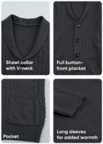 JMIERR Men's Casual Wool Blend Cardigan Sweaters Long Sleeve Shawl Collar Buttons Down Cable Knit Sweater - Image 6